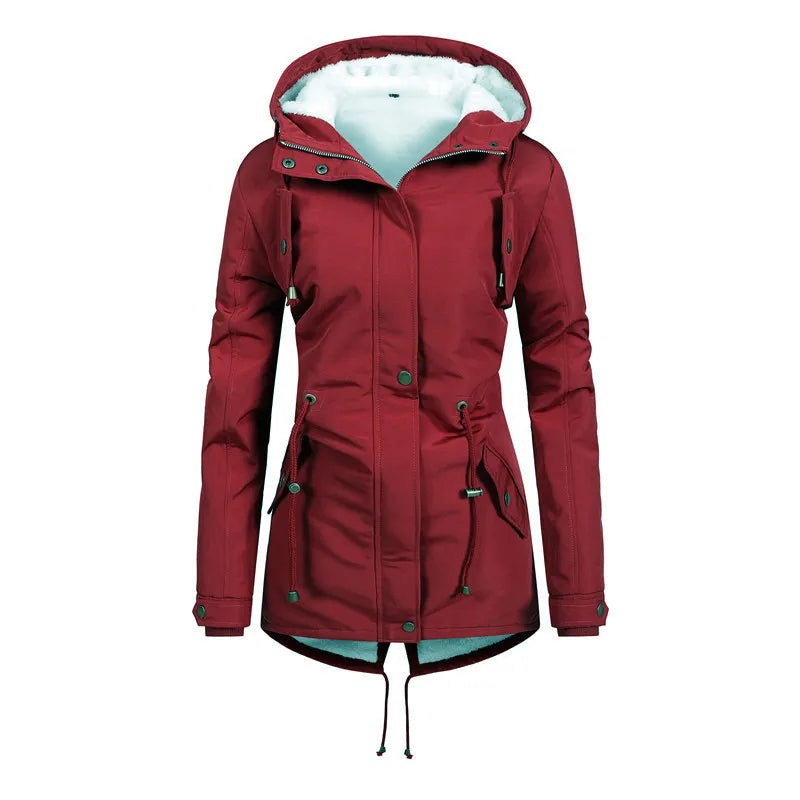 Women's wind-resistant mid-length hooded jacket