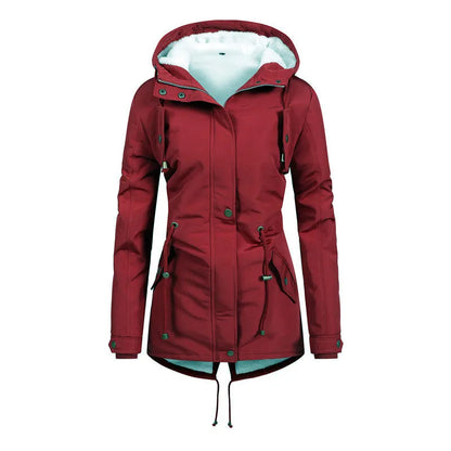 Women's wind-resistant mid-length hooded jacket