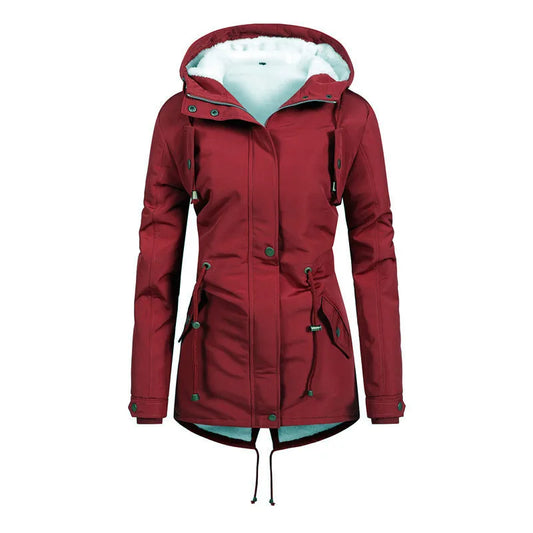 Wind-Resistant Hooded Mid-Length Jacket
