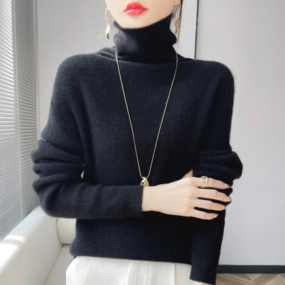 Women's soft luxurious turtleneck knit sweater