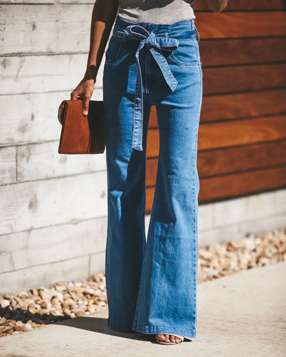 Women's high waist stretchy lace flared jeans
