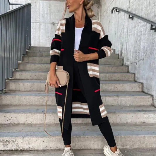Striped Loose Knitted Long-Sleeved Cardigan Sweater