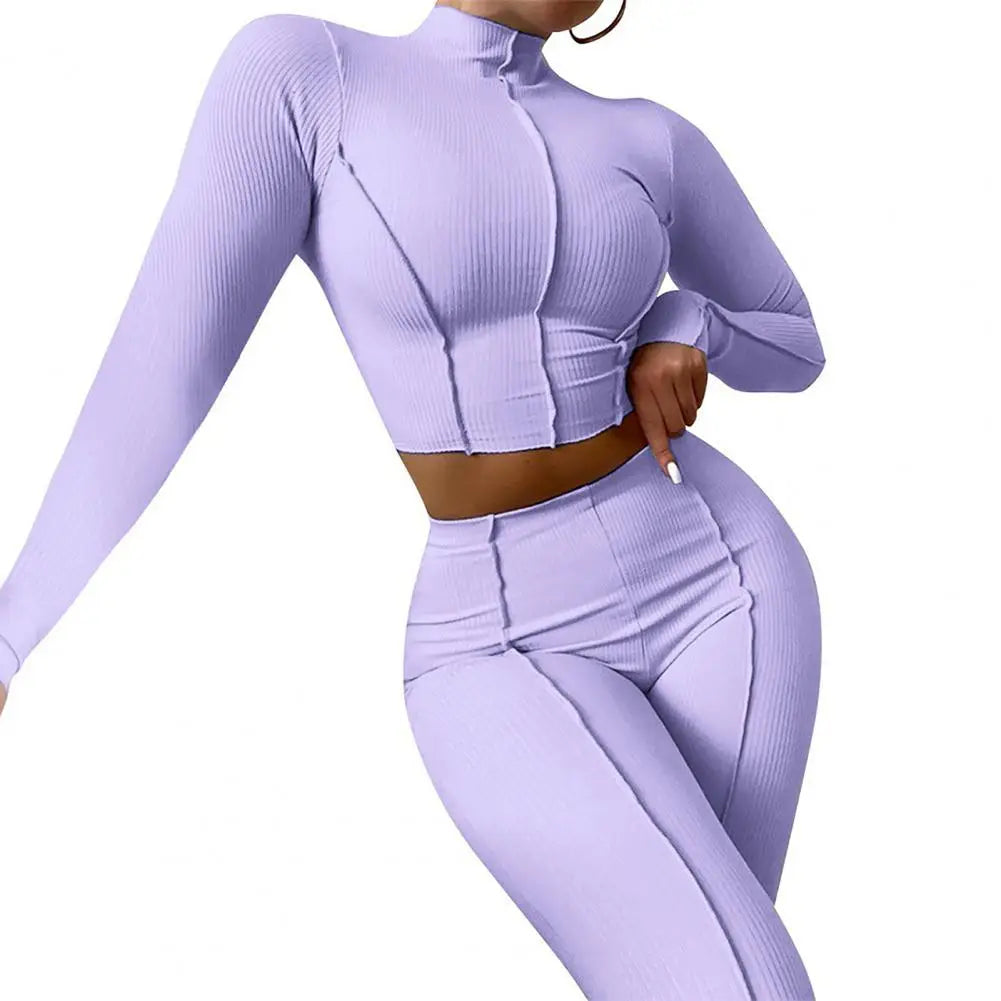Women's casual round neck cropped pullover and trouser set
