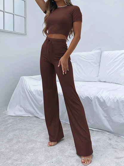 Women's casual crop top and drawstring sweatpants set