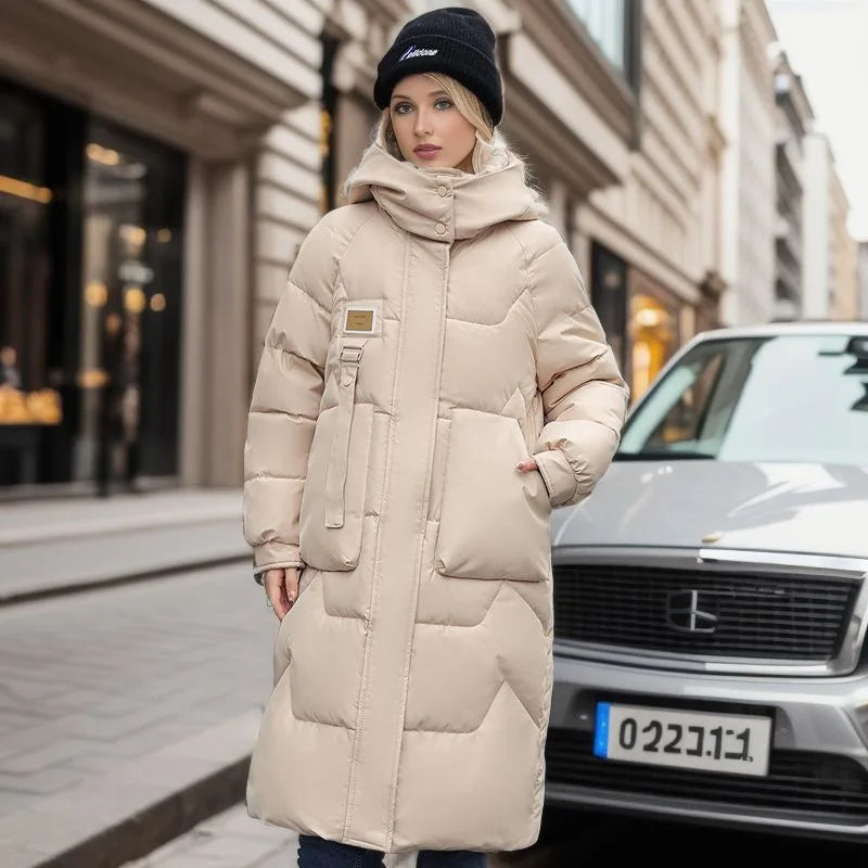Women's long hooded winter parka thicken padded coat