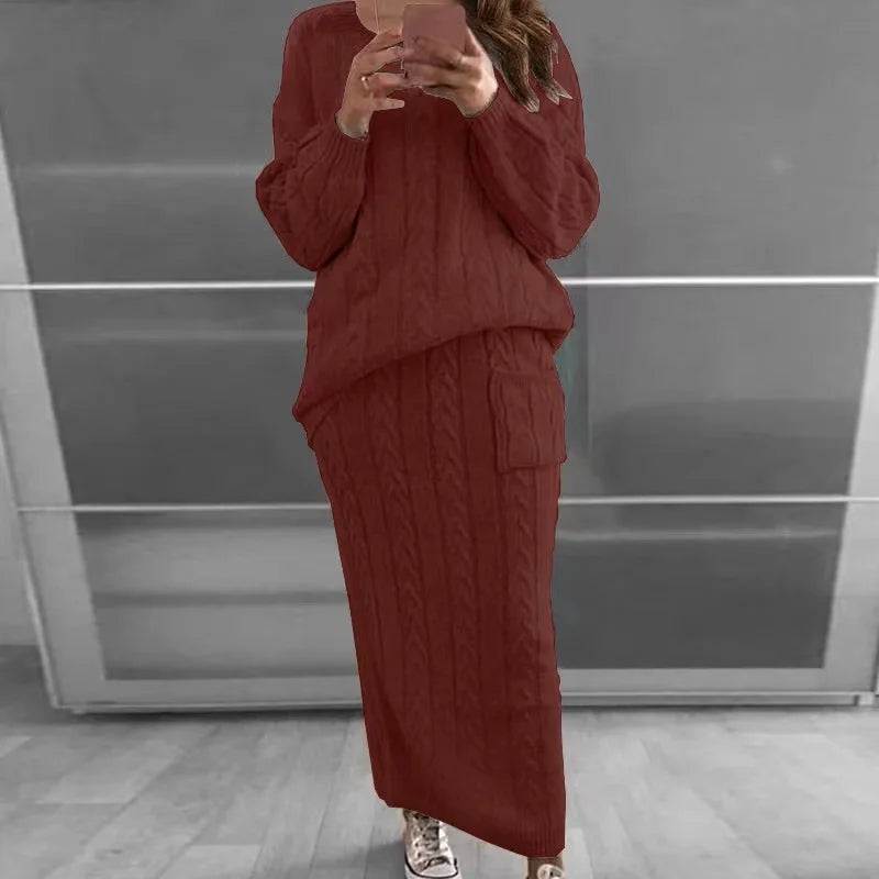 Women's winter knit sweater and skirt set streetwear