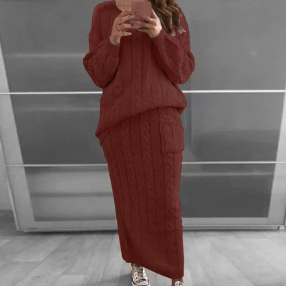 Women's winter knit sweater and skirt set streetwear