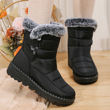 Women's waterproof  faux fur high-top snow boots with hook-and-loop closure