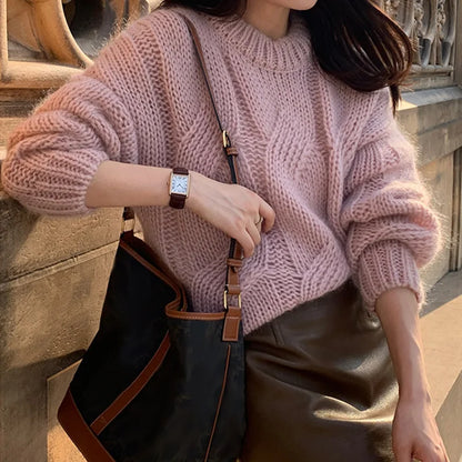 Women’s Sweater – Oversized Fit – Wool Chunky Knit – Cable Stitch – Long Sleeve