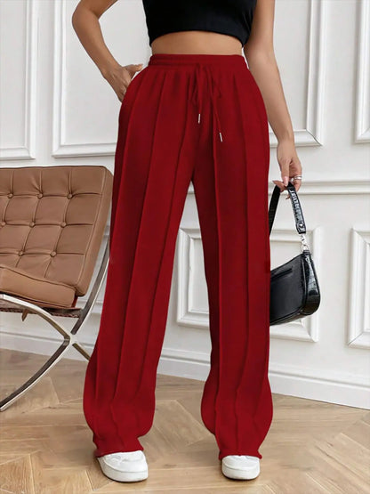 Women's striped drawstring sweatpants straight leg