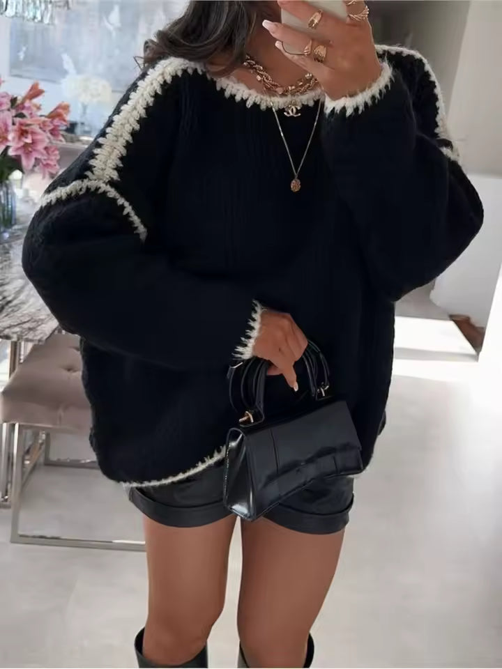 Chunky Knit Oversized Crew Neck Sweater 