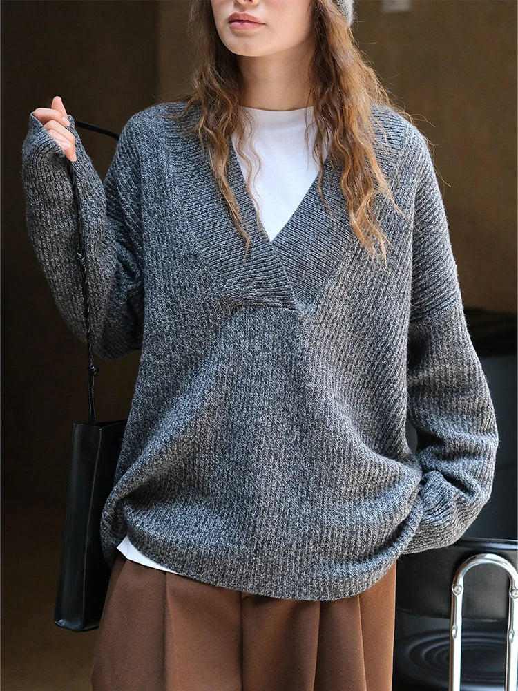 Women's faux wool v-neck sweater