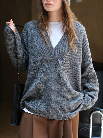 Women's faux wool v-neck sweater