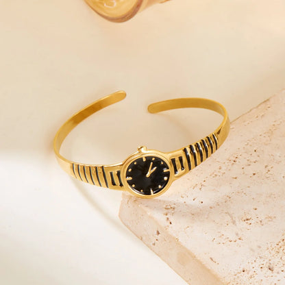 Thea Slip-On Bangle Bracelet | Wristwatch Design Ribbed Band Bangle Bracelet