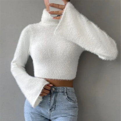 Women’s turtleneck cropped sweater with flared sleeves