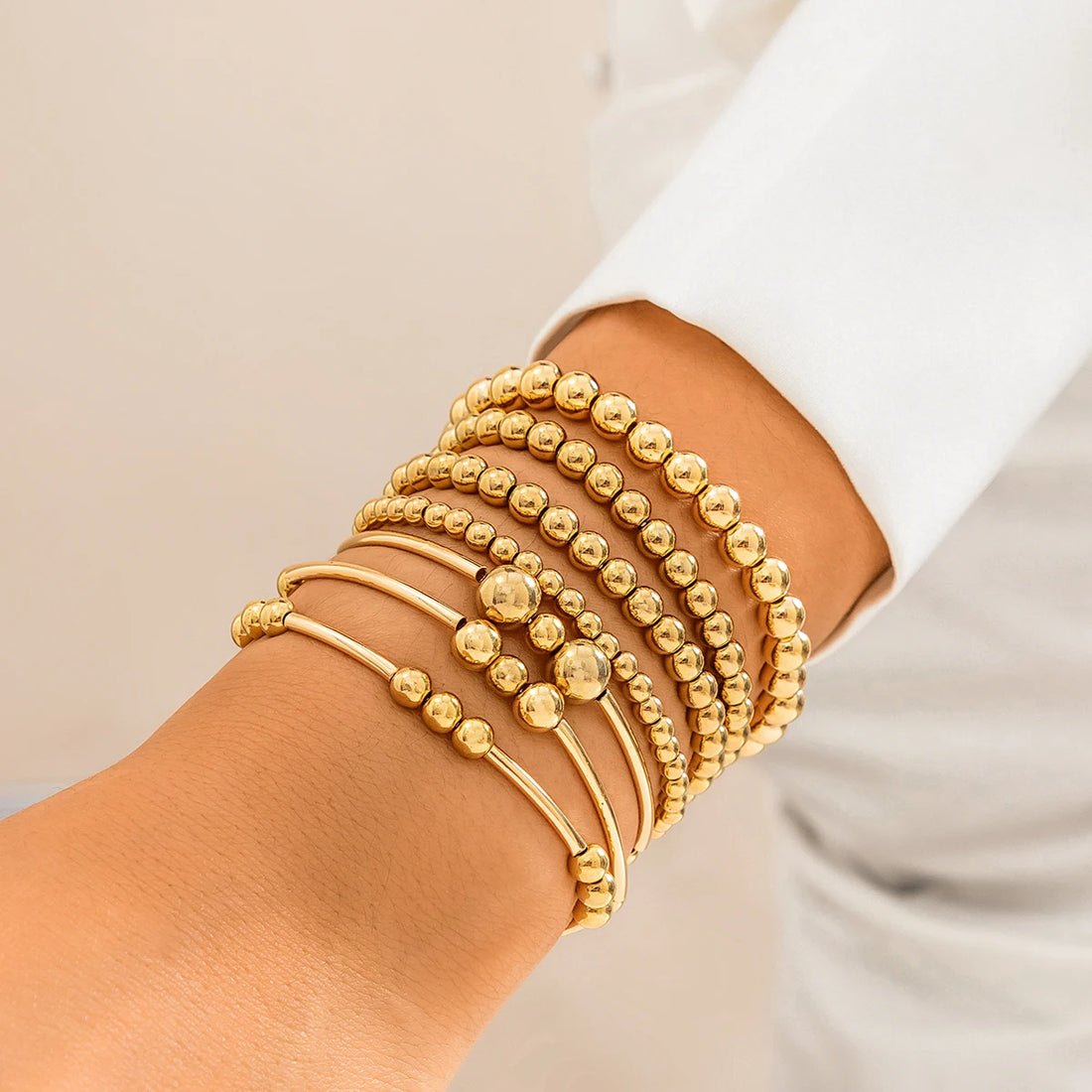 Gold beaded stretch bracelet set