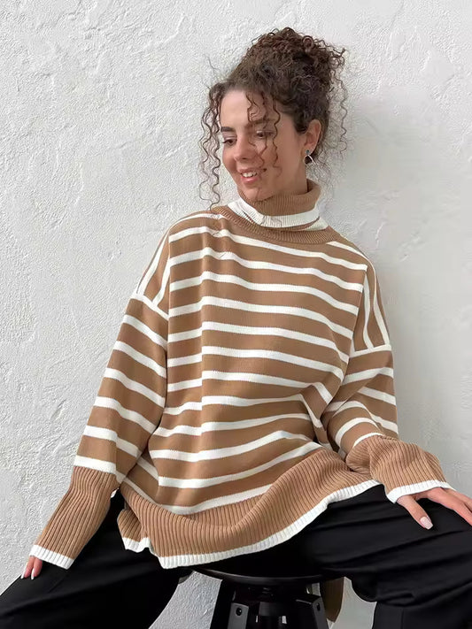 Striped Oversized Ribbed Knit Sweater 