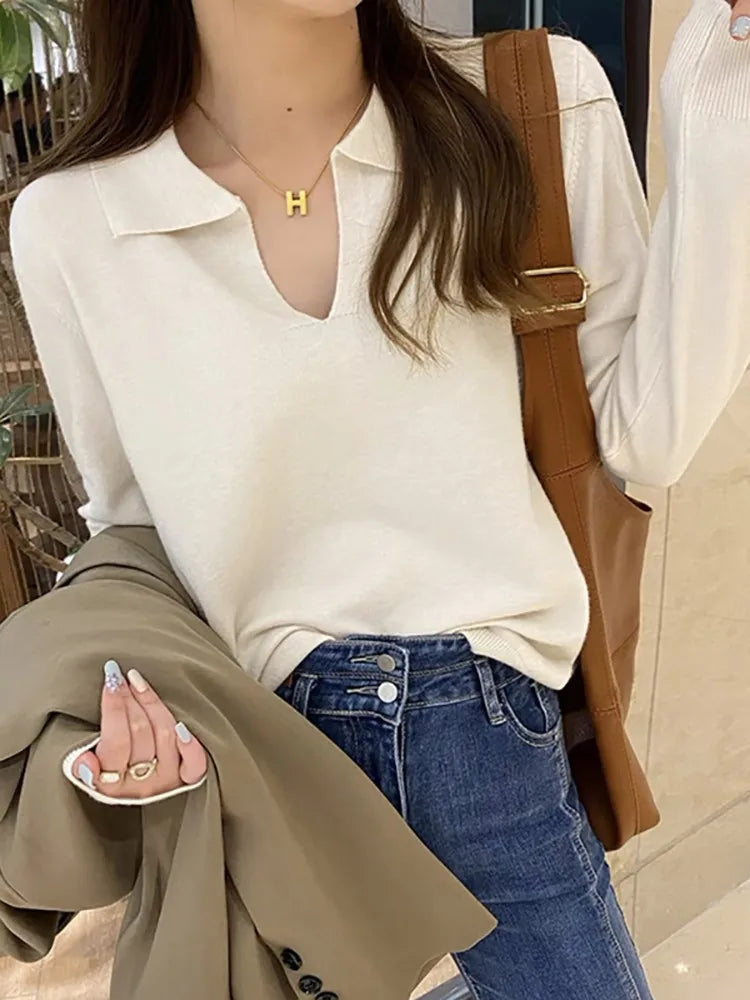 Women's polo collar lapel base shirt