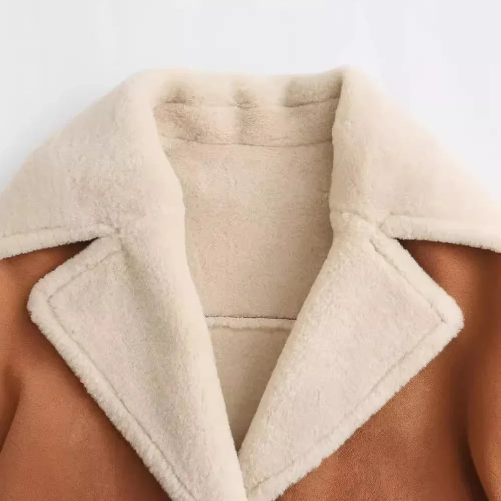 Women's autumn casual coat with patch pockets