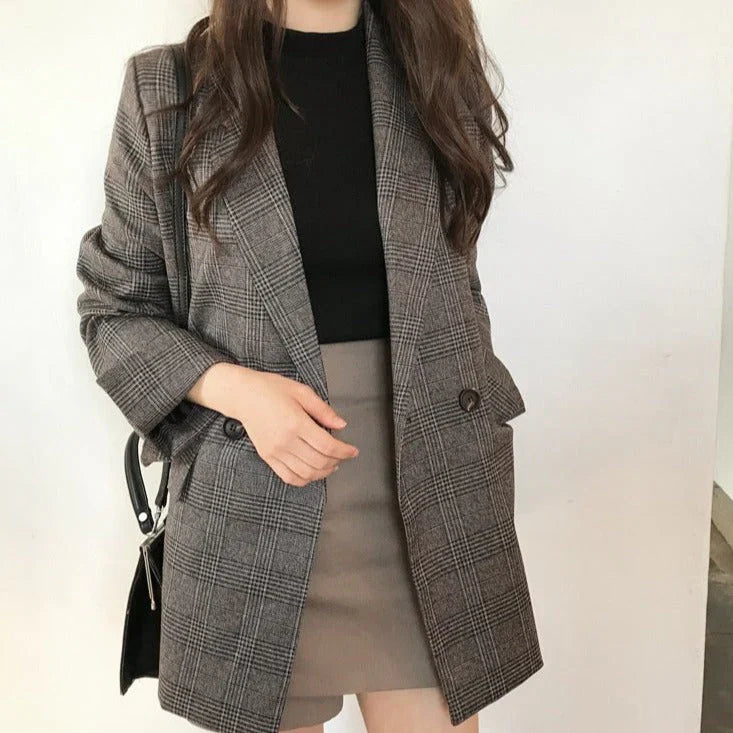 Women's checked blazer with front pocket