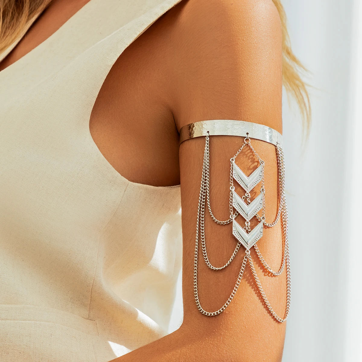 Women's layered chain arm cuff