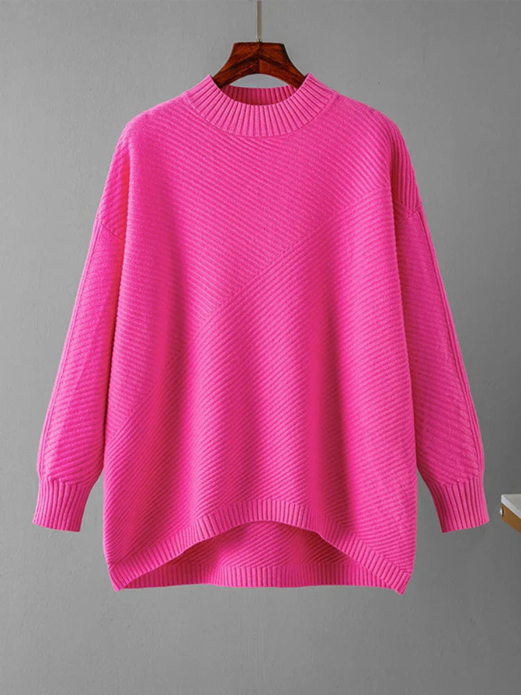 Women's retro loose long sleeved half turtleneck knit sweater