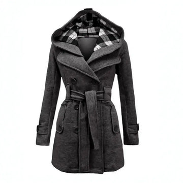 Women's plaid woolen overcoat