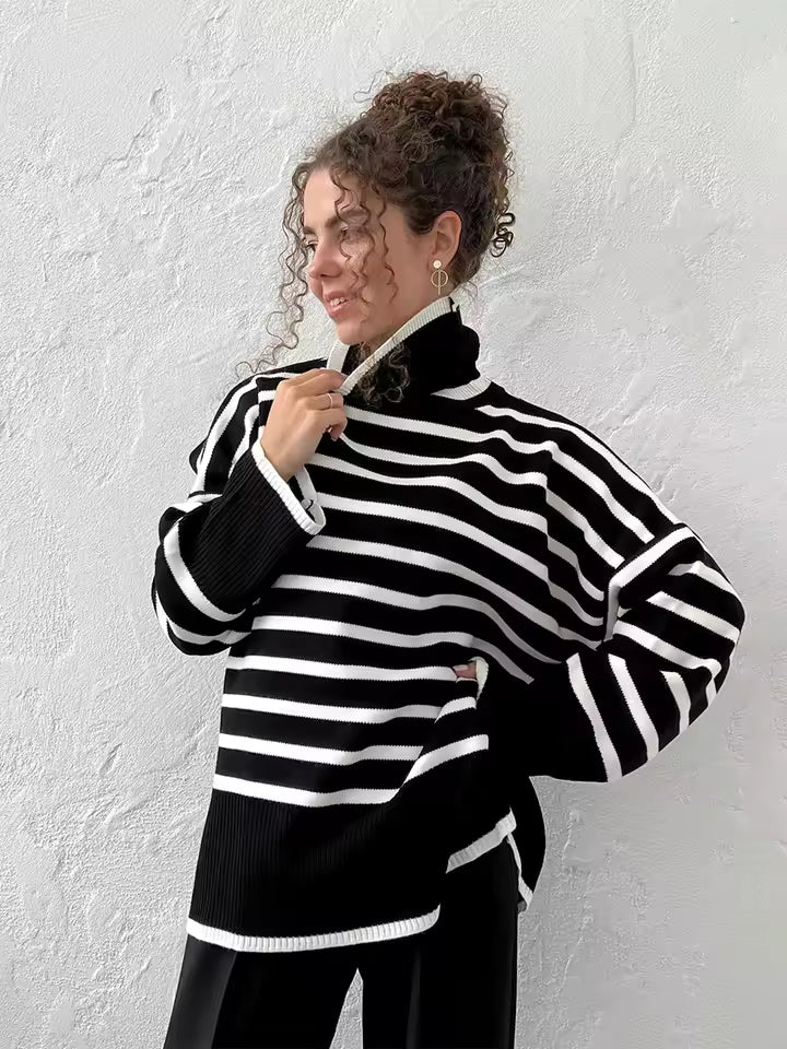 Striped Oversized Ribbed Knit Sweater 