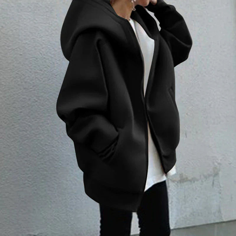 Women's oversized hooded zipper front jacket