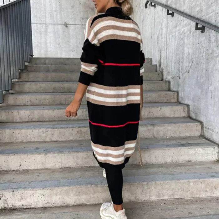 Striped Loose Knitted Long-Sleeved Cardigan Sweater