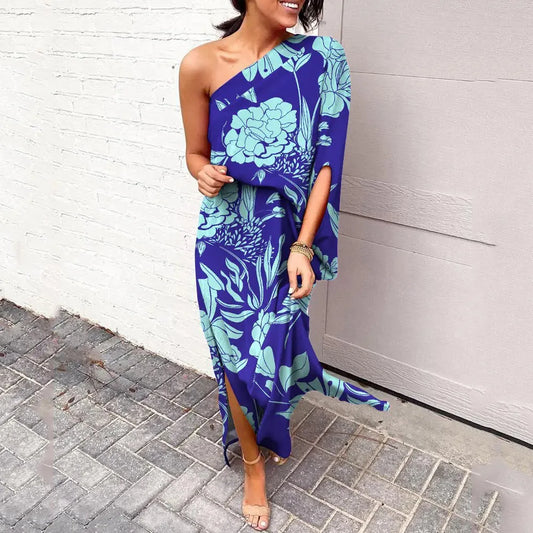 Floral Print One-Shoulder Maxi Dress