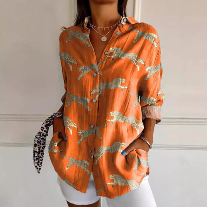 Women's Button-Up Blouse - Relaxed Fit - 3/4 Sleeve - Patchwork Floral Print