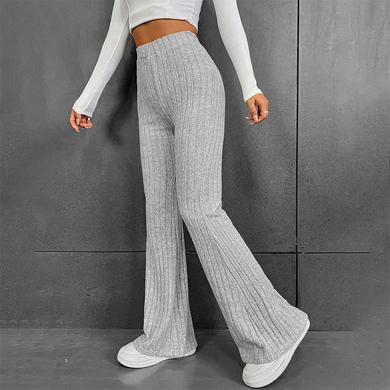 Women's warm autumn winter wide-leg striped knitted streetwear pants