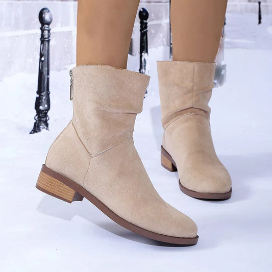 Mid Heel Back Zipper Ankle Boots
