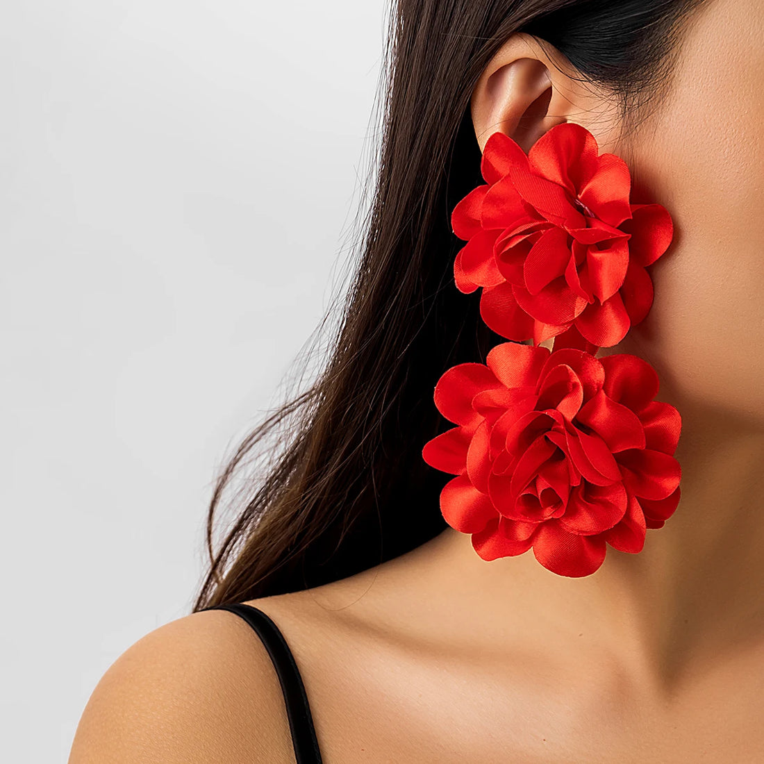 Double flower statement earrings with a bold floral design