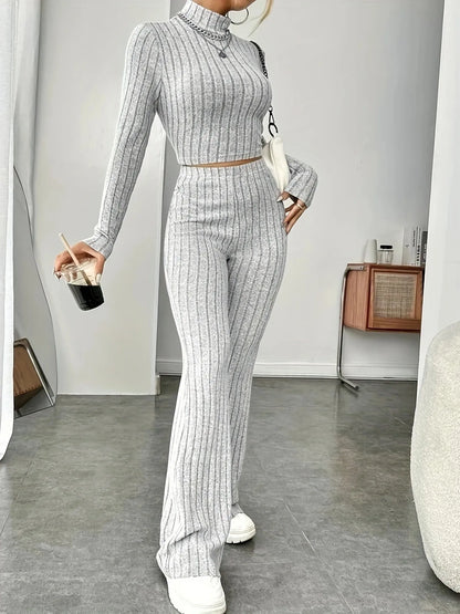 Spring women's knitted two-piece set sweater and loose pants