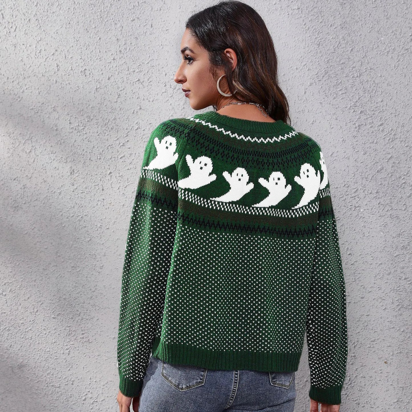 Women's retro ghost polka dot knitted sweater