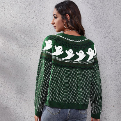 Women's retro ghost polka dot knitted sweater