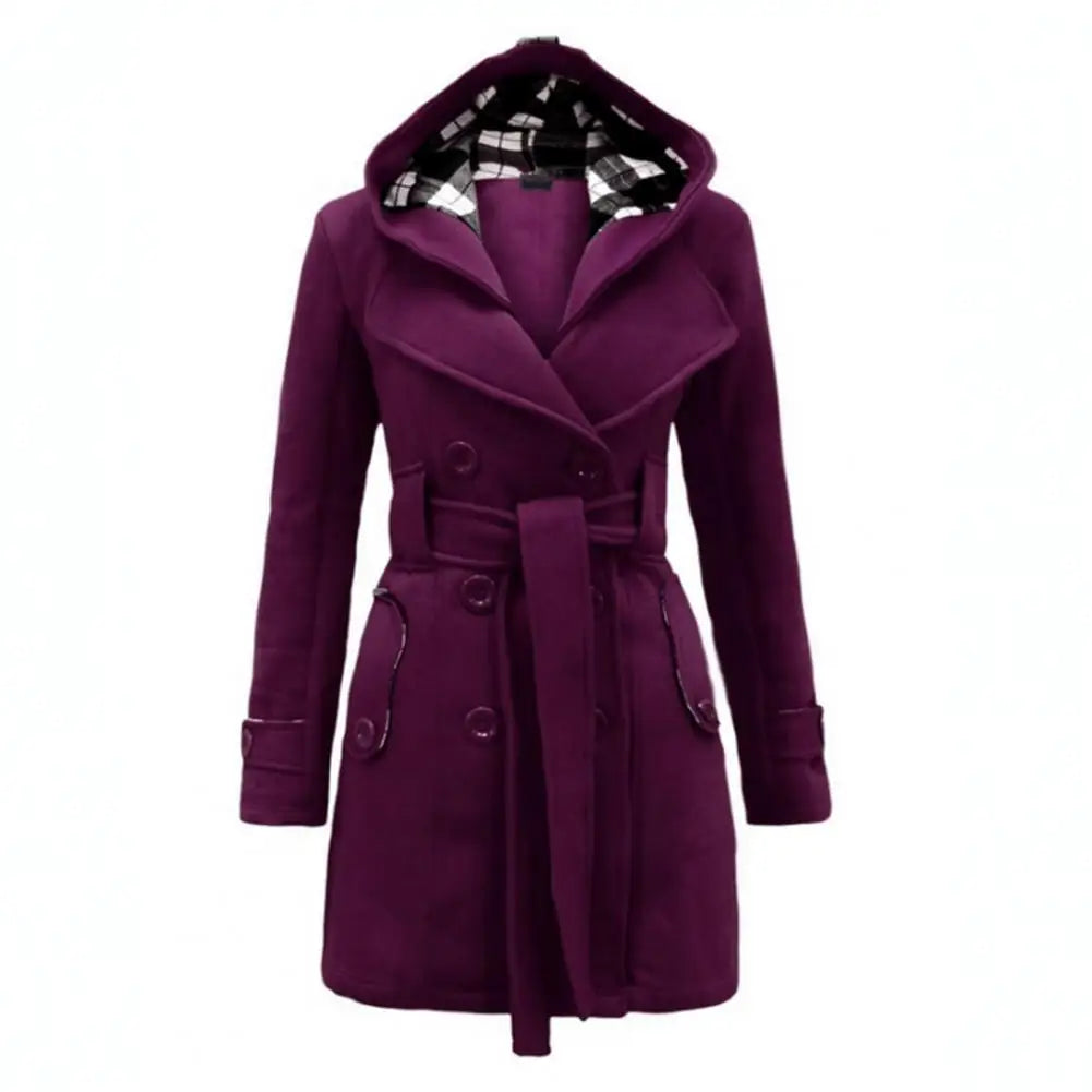 Women's plaid woolen overcoat