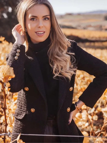 Women's spring and autumn blazer with a double-breasted midi coat
