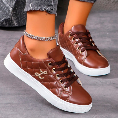Women's Platform Sneakers - Quilted Design - Lace-Up - Casual Stylish Footwear