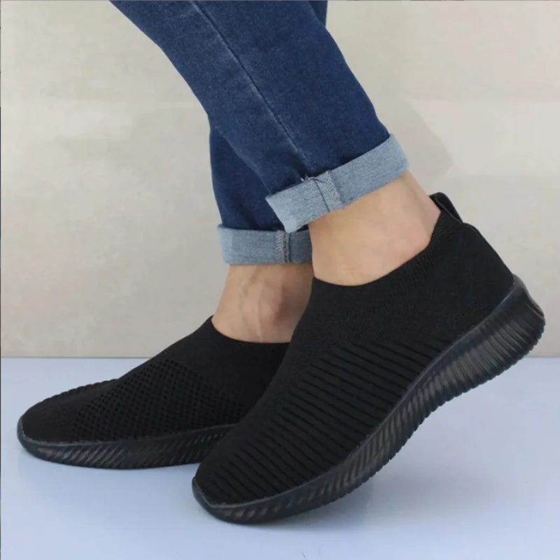 Women's Slip-On Sneakers - Breathable Knit Upper - Lightweight Rubber Sole