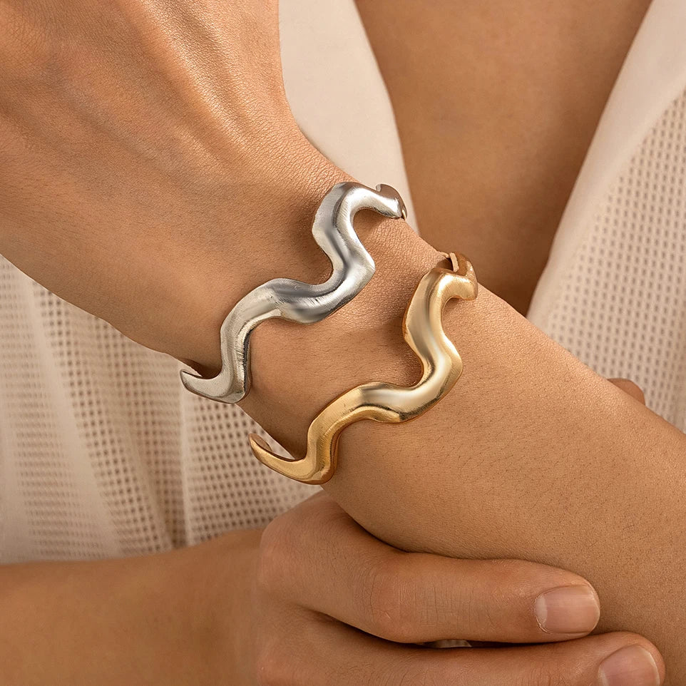 Gold & silver wave cuff bracelets