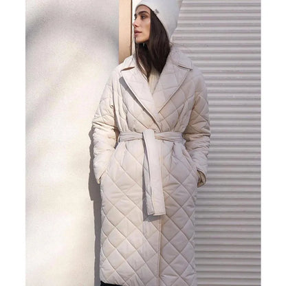 Porshia - women's winter mid-length quilted lace jacket
