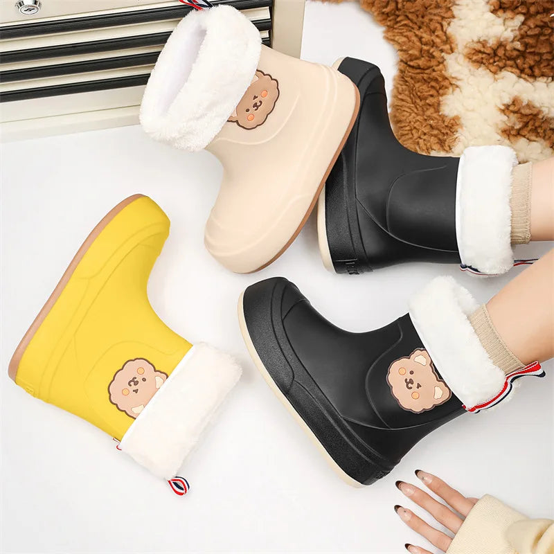 Women’s Rubber Boots – Waterproof Ankle Length – Bear Design – Easy Pull-On Fit