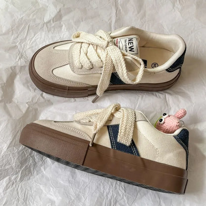 Women's Canvas Sneakers - Low Top - Retro Style - Thick Sole Casual Shoes