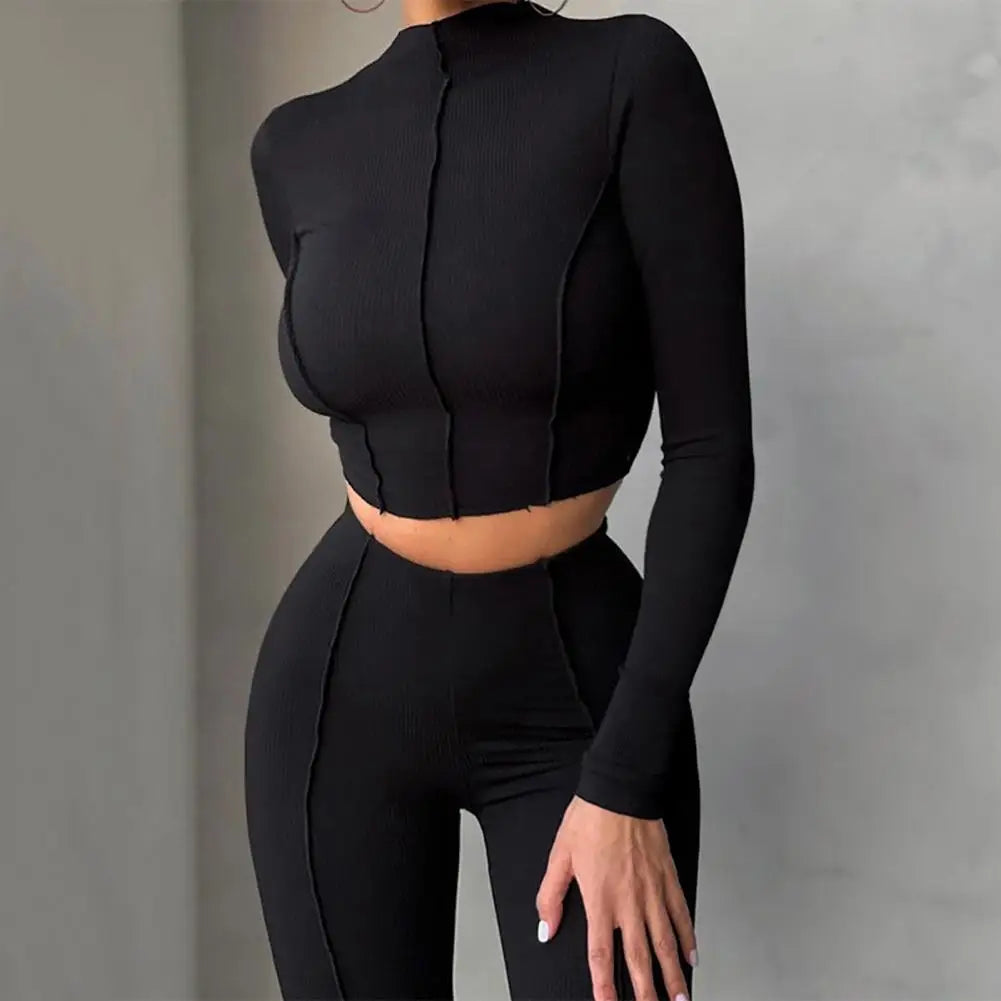 Women's casual round neck cropped pullover and trouser set