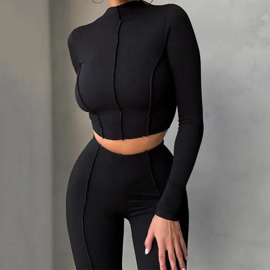 Cropped Round Neck Pullover and Trouser Set