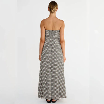 Women's Strapless Maxi Dress - Breathable Fabric - Flowy Relaxed Fit - Printed Design