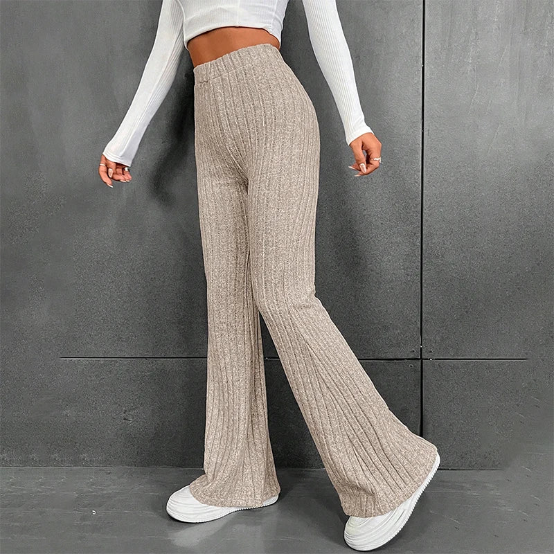 Women's warm autumn winter wide-leg striped knitted streetwear pants